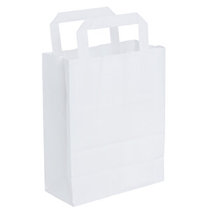 Krafttaschen Weißes Papier, Flache Griffe , weiß, Papier, 26,00cm x 30,00cm x 14,00cm (Länge x Höhe x Breite)