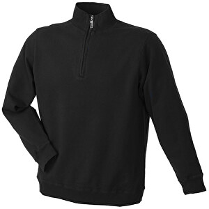 Round-Neck Zip , James Nicholson, schwarz, 100% Baumwolle, gekämmt, ringgesponnen, S, 