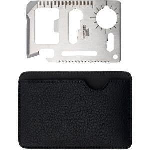 Saki Taschen Werkzeugkarte Mit 15 Funktionen , silber, schwarz, Edelstahl, 4,50cm x 7,00cm x 0,20cm (Länge x Höhe x Breite)