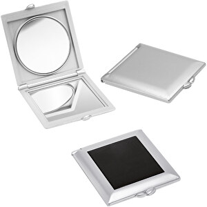 Taschenspiegel , silber, schwarz, ABS+GL, 7,20cm x 1,00cm x 6,40cm (Länge x Höhe x Breite)