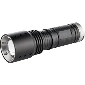 Metmaxx® LED MegaBeam Taschenlampe 'PowerFocus10W' Schwarz , Metmaxx, schwarz / silber, Metall, 4,60cm x 13,80cm x 4,60cm (Länge x Höhe x Breite)