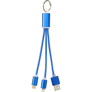 Metal 3-in-1 Ladekabel Mit Schlüsselanhänger , royalblau, Aluminium, 20,00cm x 0,80cm x 3,90cm (Länge x Höhe x Breite)
