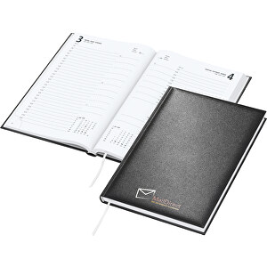 Buchkalender Basic X.press, Schwarz, Siebdruck-Digital , schwarz, Papier, 21,00cm x 14,80cm (Länge x Breite)