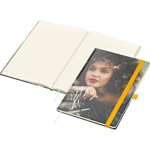 Notizbuch Match-Book Creme Bestseller A4 Cover-Star Matt-individuell, Gelb , gelb, Cremefarbenes Schreibpapier 90 g/m², 29,70cm x 21,00cm (Länge x Breite)