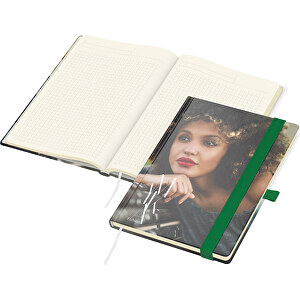 Notizbuch Match-Book Creme Bestseller A5 Cover-Star Matt-individuell, Grün , grün, Cremefarbenes Schreibpapier 90 g/m², 21,00cm x 14,80cm (Länge x Breite)