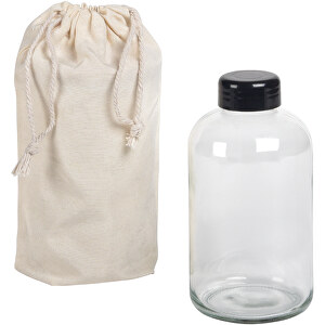 Glas-Trinkflasche DRINK HEALTHY , schwarz, transparent, Glas / Silikon / Baumwolle, 16,50cm (Höhe)
