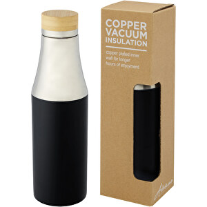 Hulan 540 Ml Kupfer-Vakuum Isolierflasche Mit Bambusdeckel , schwarz, Edelstahl, Bambusholz, 24,70cm (Höhe)
