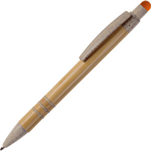 Kugelschreiber Bambus Mit Touchpen Und Weizenstroh Elementen , beige / orange, Bamboo & Wheatstraw, 14,50cm (Länge)