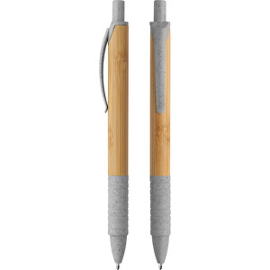 Druckkugelschreiber Bambus , beige, grau, HO+WS+ABS, 14,20cm (Länge)