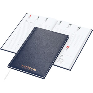 Buchkalender Prestige Bestseller, Dunkelblau Inkl. Kupferprägung , dunkelblau kupfer, 21,00cm x 14,80cm (Länge x Breite)