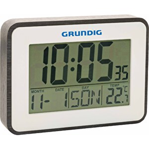 Grundig Thermometer, Wecker Und Kalender , weiß, ABS, 18,00cm x 13,10cm x 3,70cm (Länge x Höhe x Breite)