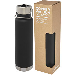 Thor 750 Ml Kupfer-Vakuum Sportflasche Mit Trinkhalm , schwarz, Edelstahl, PP Kunststoff, 7,70cm x 28,20cm x 7,70cm (Länge x Höhe x Breite)
