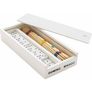 Deluxe Mikado/Domino Set In FSC® Holzbox , weiß, MDF, 20,00cm x 3,30cm x 9,20cm (Länge x Höhe x Breite)