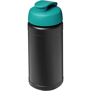Baseline 500 Ml Recycelte Sportflasche Mit Klappdeckel , aquablau, 85% Recycelter HDPE Kunststoff, 15% PP Kunststoff, 18,50cm (Höhe)