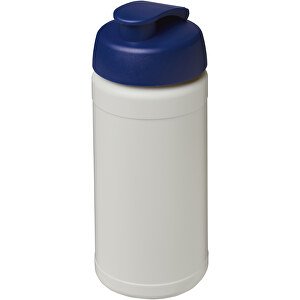 Baseline 500 Ml Recycelte Sportflasche Mit Klappdeckel , natural / blau, 85% Recycelter HDPE Kunststoff, 15% PP Kunststoff, 18,50cm (Höhe)
