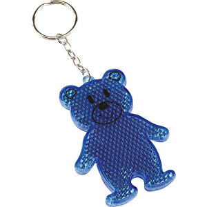 Reflektierender Schlüsselanhänger TEDDY , blau, Kunststoff, 12,00cm x 0,50cm x 5,00cm (Länge x Höhe x Breite)