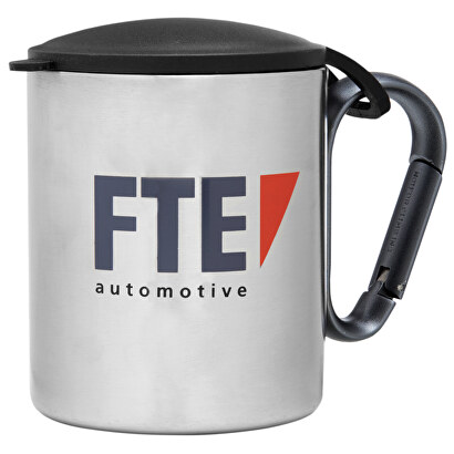 Kaffeebecher mit Karabiner von FTE automotive GmbH