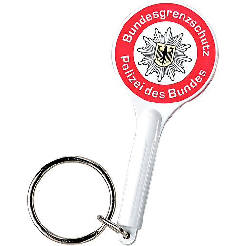 Schlüsselanhänger 'Polizeikelle' , weiß, Kunststoff, 7,00cm x 0,80cm x 3,00cm (Länge x Höhe x Breite), Bild 1