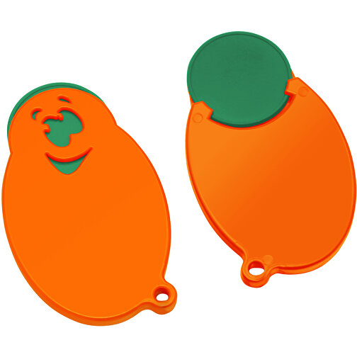Chiphalter Mit 1€-Chip 'Gesicht' , grün, orange, ABS, 5,90cm x 0,40cm x 3,50cm (Länge x Höhe x Breite), Bild 1