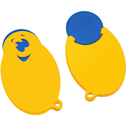 Chiphalter Mit 1€-Chip 'Gesicht' , blau, gelb, ABS, 5,90cm x 0,40cm x 3,50cm (Länge x Höhe x Breite), Bild 1