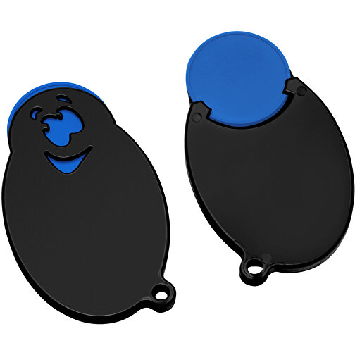 Chiphalter Mit 1€-Chip 'Gesicht' , blau, schwarz, ABS, 5,90cm x 0,40cm x 3,50cm (Länge x Höhe x Breite), Bild 1