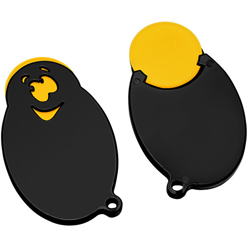Chiphalter Mit 1€-Chip 'Gesicht' , gelb, schwarz, ABS, 5,90cm x 0,40cm x 3,50cm (Länge x Höhe x Breite), Bild 1