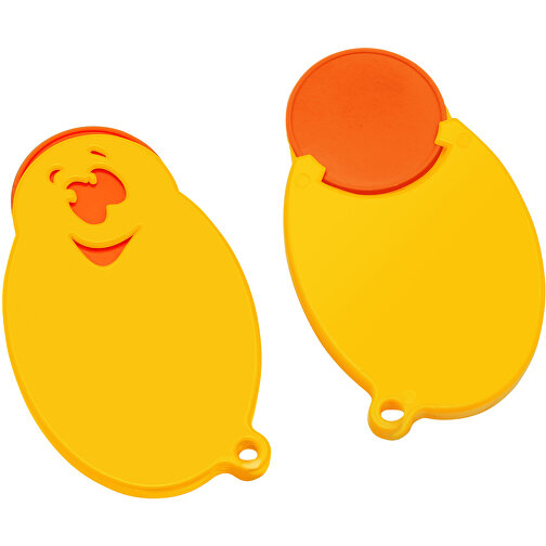 Chiphalter Mit 1€-Chip 'Gesicht' , orange, gelb, ABS, 5,90cm x 0,40cm x 3,50cm (Länge x Höhe x Breite), Bild 1