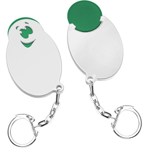 Chiphalter Mit 1€-Chip 'Gesicht' , grün, weiß, ABS+MET, 5,90cm x 0,40cm x 3,50cm (Länge x Höhe x Breite), Bild 1