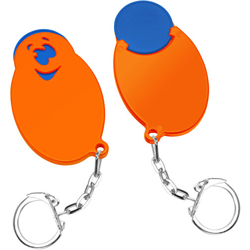 Chiphalter Mit 1€-Chip 'Gesicht' , blau, orange, ABS+MET, 5,90cm x 0,40cm x 3,50cm (Länge x Höhe x Breite), Bild 1