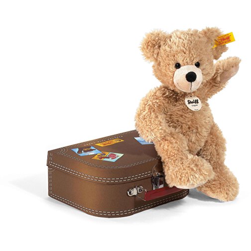 Fynn Teddybär Im Koffer , beige, aus kuschelweichem Plüsch, 28,00cm x 8,00cm x 15,00cm (Länge x Höhe x Breite), Bild 1