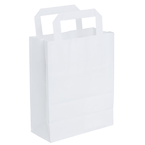 Krafttaschen Weißes Papier, Flache Griffe , weiß, Papier, 26,00cm x 30,00cm x 14,00cm (Länge x Höhe x Breite), Bild 1