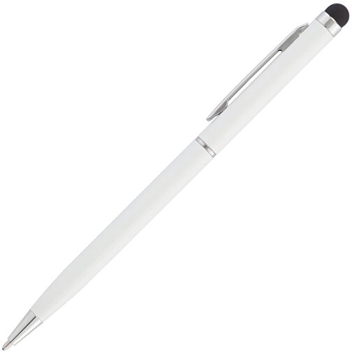 Schlanker Aluminiumkugelschreiber Mit Stylus, Weiß , weiß, Aluminium, 13,60cm (Höhe), Bild 2
