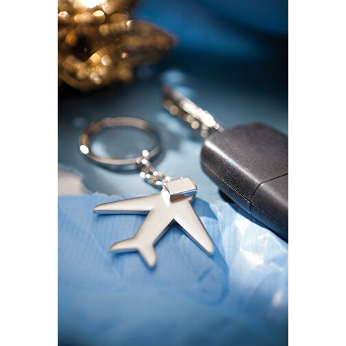 Schlüsselanhänger AIRCRAFT , silber, Zinklegierung / Stahl, 4,50cm x 0,40cm x 4,50cm (Länge x Höhe x Breite), Bild 2
