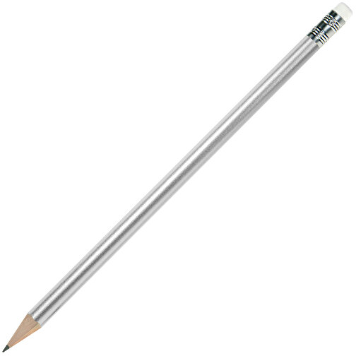 Bleistift Rund, Lackiert, Mit Radierer , silber, Radierer weiß, Holz, 18,50cm x 0,70cm x 0,70cm (Länge x Höhe x Breite), Bild 2