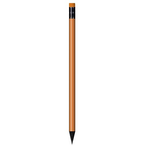Schwarz Gefärbter Bleistift, Lackiert, Mit Radiergummi, Rund , ocker, Radierer orange, Holz, 18,50cm x 0,70cm x 0,70cm (Länge x Höhe x Breite), Bild 1