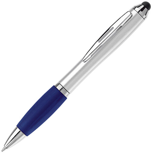 Kugelschreiber Hawaï Mit Touch , silber / blau, ABS, 13,50cm (Länge), Bild 2