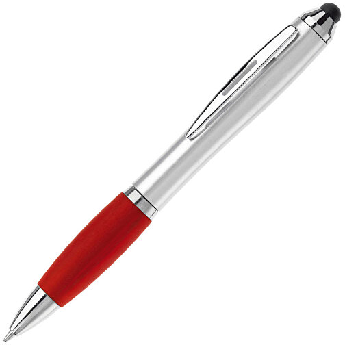 Kugelschreiber Hawaï Mit Touch , silber / rot, ABS, 13,50cm (Länge), Bild 2