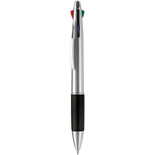 Kugelschreiber Mit 4 Schreibfarben , silber / schwarz, ABS, 13,70cm (Länge), Bild 1