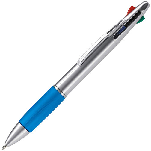 Kugelschreiber Mit 4 Schreibfarben , silber / blau, ABS, 13,70cm (Länge), Bild 2