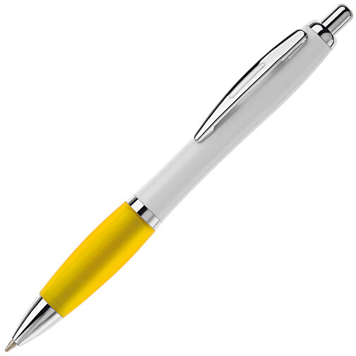 Kugelschreiber Hawaï Weiss , weiss / gelb, ABS & Metall, 14,00cm (Länge), Bild 2
