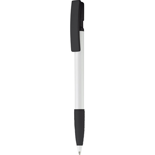 Kugelschreiber Nash Hardcolour Mit Gummigriff , weiß / schwarz, ABS, 14,50cm (Länge), Bild 1