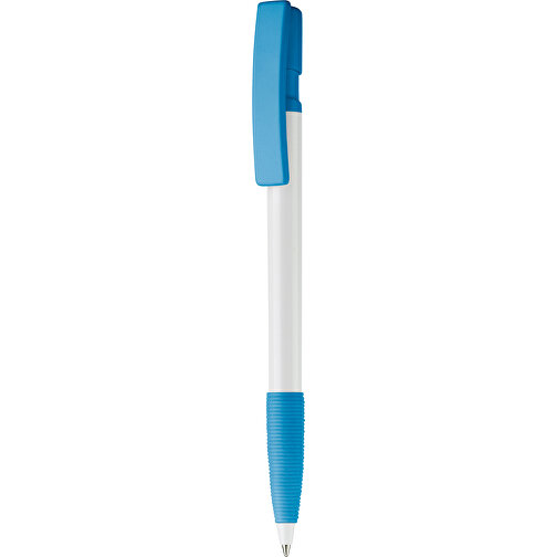Kugelschreiber Nash Hardcolour Mit Gummigriff , weiß / hellblau, ABS, 14,50cm (Länge), Bild 1