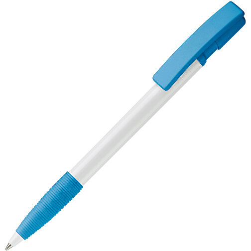 Kugelschreiber Nash Hardcolour Mit Gummigriff , weiss / hellblau, ABS, 14,50cm (Länge), Bild 2