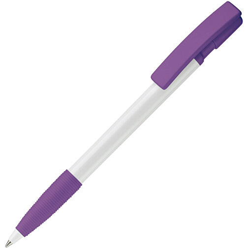 Kugelschreiber Nash Hardcolour Mit Gummigriff , weiß / purple, ABS, 14,50cm (Länge), Bild 2