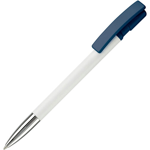 Kugelschreiber Nash Hardcolour Mit Metallspitze , weiss / dunkelblau, ABS & Metall, 14,50cm (Länge), Bild 2