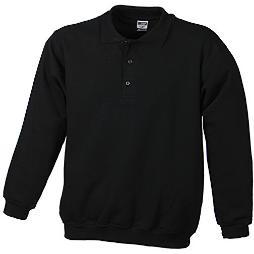 Polo-Sweat Heavy , James Nicholson, schwarz, 80% Baumwolle, ringgesponnen, 20% Polyester, XL, , Bild 1