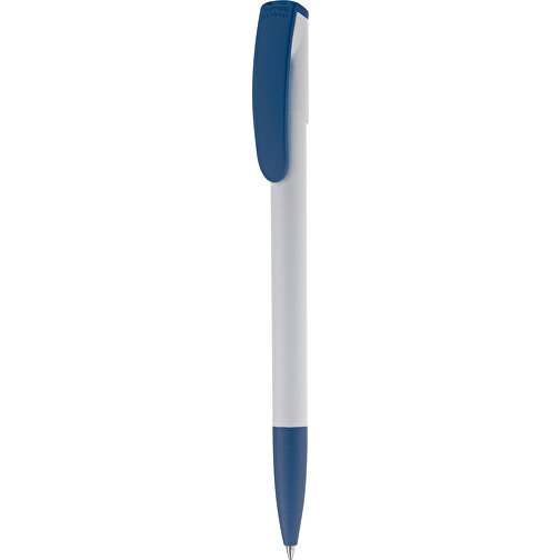Kugelschreiber Deniro Hardcolour , weiß / dunkelblau, ABS, 14,30cm (Länge), Bild 1