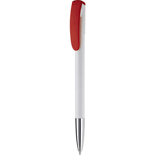Kugelschreiber Deniro Mit Metallspitze Hardcolour , weiss / rot, ABS & Metall, 14,30cm (Länge), Bild 1