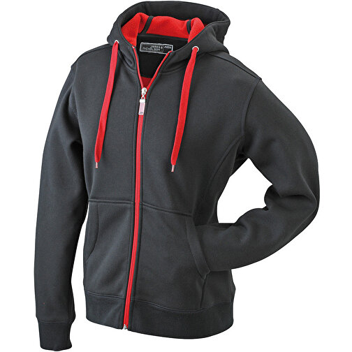 Ladies’ Doubleface Jacket , James Nicholson, schwarz/rot, 55% Polyester, 45% Baumwolle, S, , Bild 1