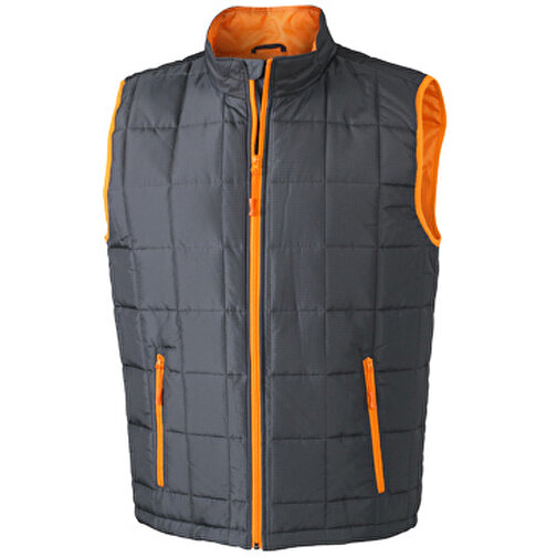 Men’s Padded Light Weight Vest , James Nicholson, carbon/orange, 100% Polyester, L, , Bild 1